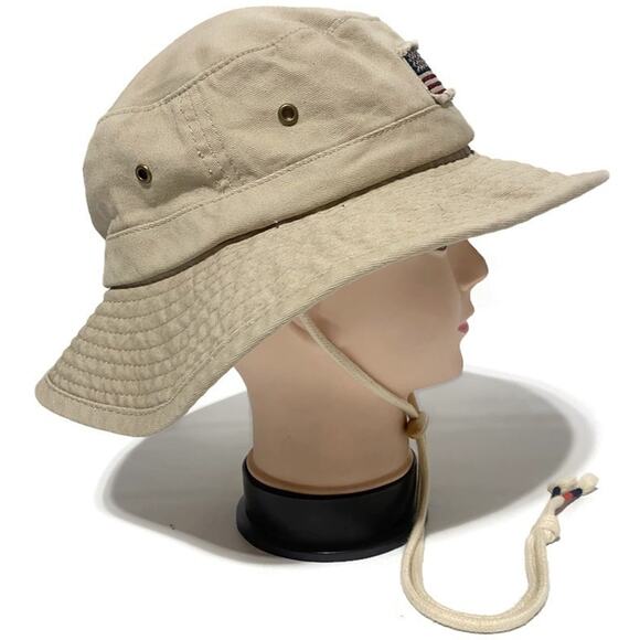 Dorfman Pacific Safari Hat Large Bald Head Island US Flag Tan Khaki Floppy - Picture 8 of 8